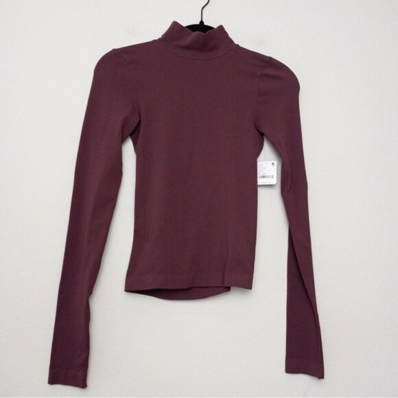 NWT Free People Like I Do Backless Cutout Mockneck Top M/L Mauve Wine Stretch - Picture 5 of 10